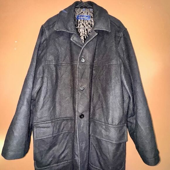 Club Room Men's Black Wool Blend Winter Pea Coat Jacket - Size XL - Picture 7 of 9